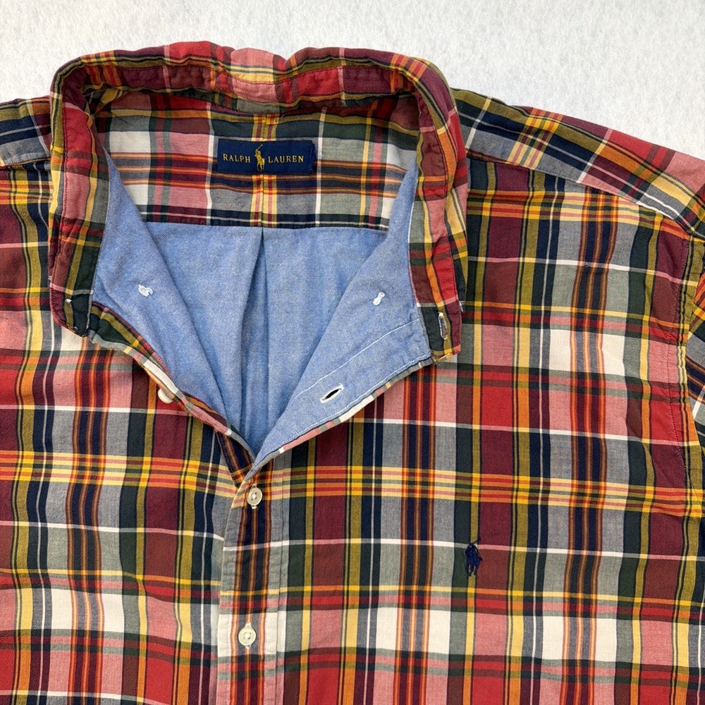 Ralph Lauren Mens Multicolor Plaid Long Sleeve Button Down Shirt Large Logo